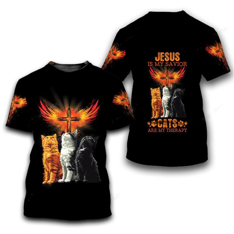 Футболка с милым домашним котом и 3D-принтом, унисекс, повседневная, смешная, повседневная, с коротким рукавом, красочный ретро-узор, модная футболка