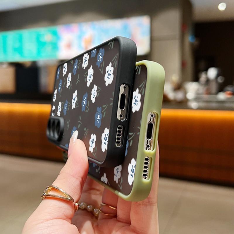 Акриловый жесткий синий цветочный узор матовый чехол для Samsung S25 Ultra S24 Fe S23 S22 A16 A15 A56 A55 A35 ударопрочный прозрачный защитный чехол для линз с мягкими краями