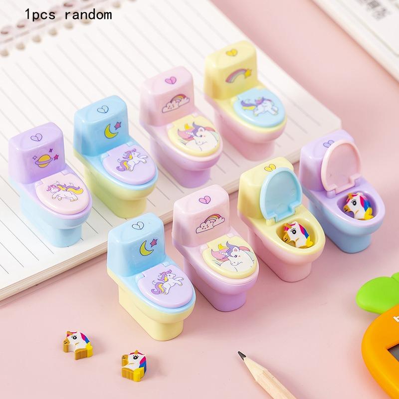 Канцелярские товары Kawaii Студенческая Точилка для карандашей в форме унитаза Мультяшный Медведь Точилка со стирательной резинкой Мультяшная Оптовая продажа Школьные принадлежности