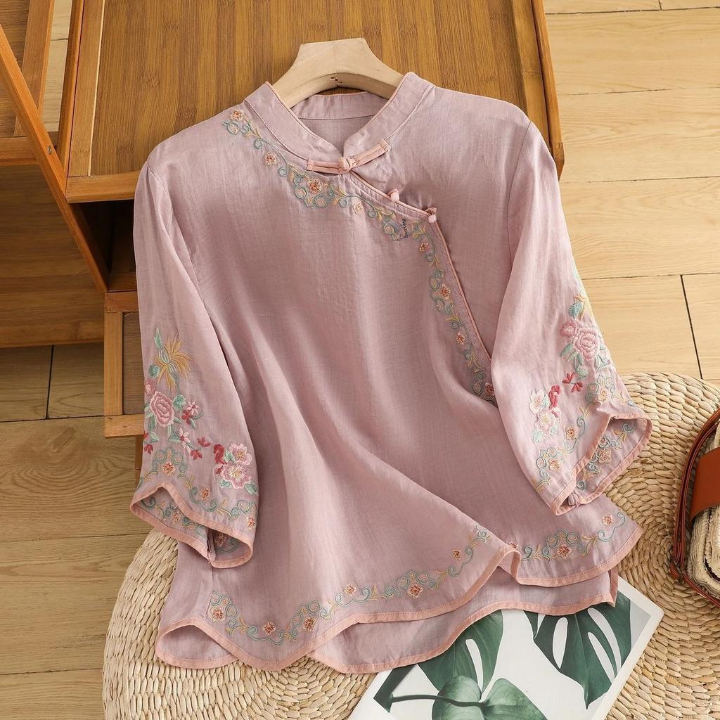 Летний художественный винтажный вышитый приталенный топ из хлопка и льна для женщин с пуговицами, цветной блок, безрукавная рубашка для омоложения
