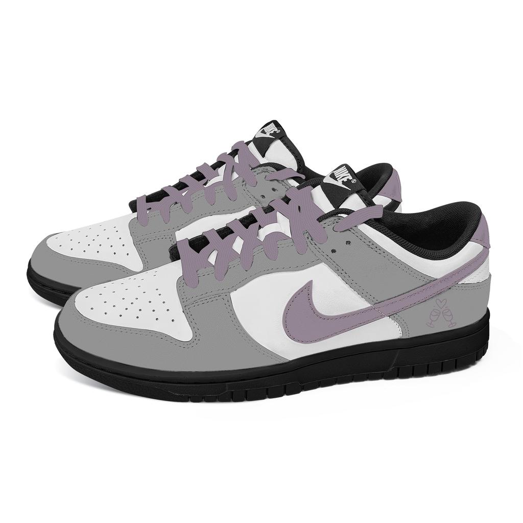Nike Dunk Gray Purple Affection, Heart Box Abrasion Resistant Low top Skateboard Shoes Unisex Gray White CW1590-100(Team529--)