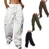 Rose Beauty A Street Vibes Drawstring Waist Wide Leg Parachute Cargo Jogger Pants Women Casual Loose Multi Pockets Trousers