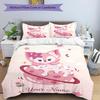 Pink Cat Cake Custom Name Text Print 1Pc Bedding Set Duvet Cover With Two Pillowcases Soft Bed Linen For Household Bedroom