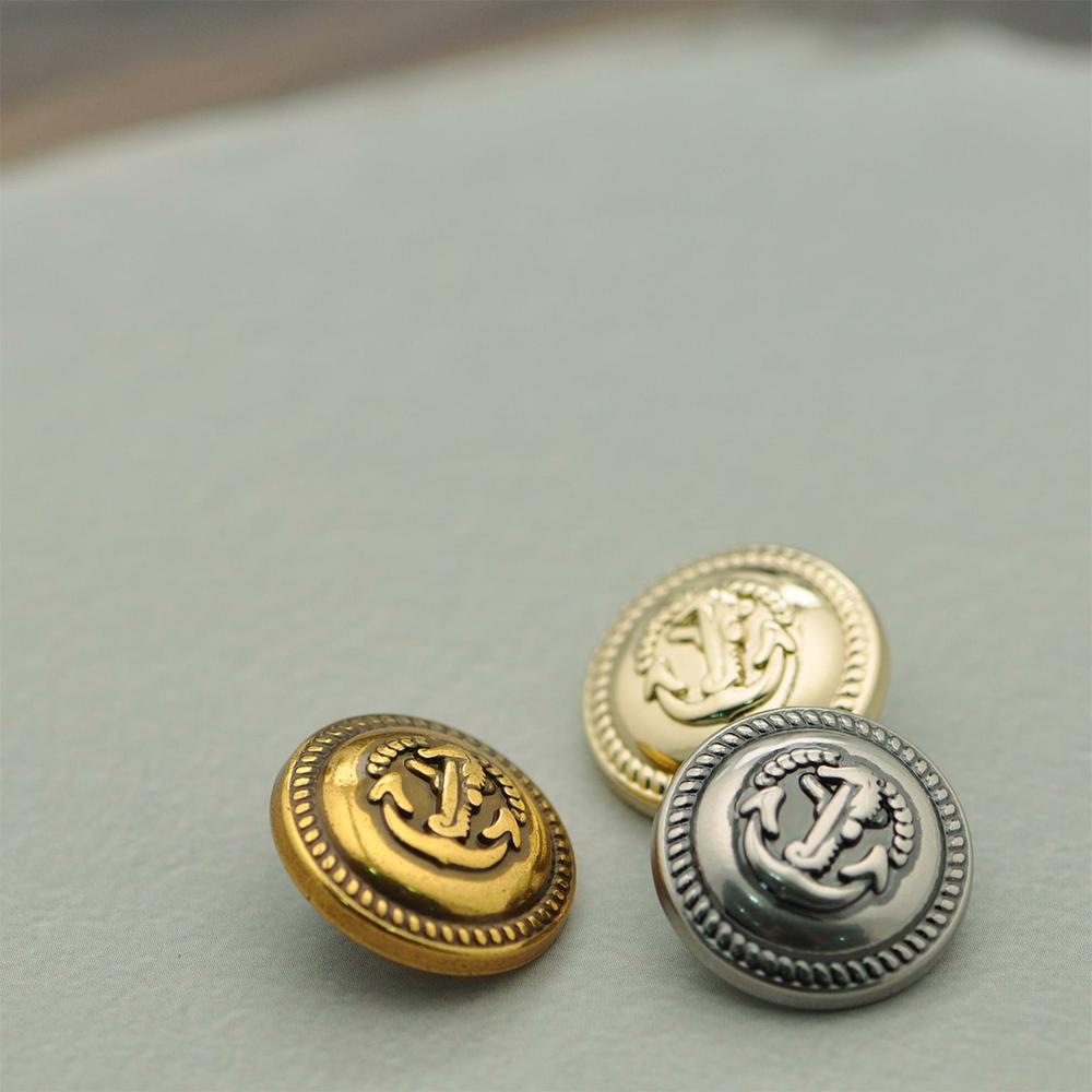 10pcs 1.75/2.25cm Anchor Seahorse Metal Buttons for Coat, Blazer, Vintage Gold Silver Round Sewing Buttons, Clothing Decoration