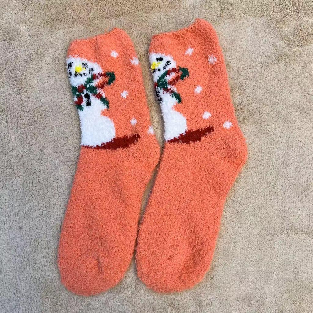 Уютные рождественские носки из кораллового флиса: Бархатные Санта Полусторонние, Теплые Напольные Чулки для Осени и Зимы