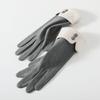 Autumn Winter Modal Women Warm Gloves Korean Fleece Lined Touchscreen Plush Color Block Riding Finger Gloves