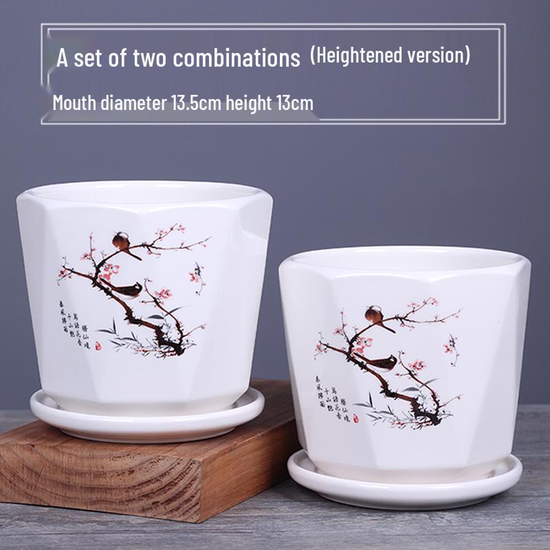 2025 Большой керамический цветочный горшок с поддоном для балкона и гостиной - Орхидея и Суккуленты в стиле альбома