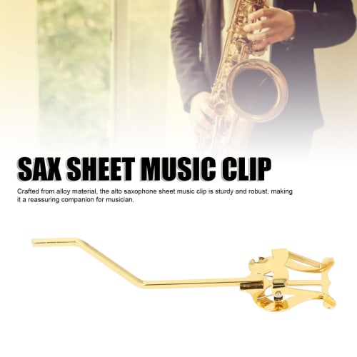 Music Stand for Marching Sheet Music, Alto Saxophone, with Music Clip, Alloy Material, Gold, Sheet Music Accessory