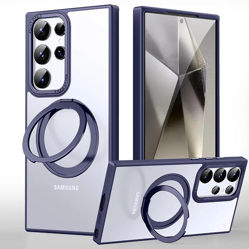 Чехол-держатель для телефона с вращающимся на 360° кольцом для Samsung Galaxy S25 S24 S23 Ultra Plus, магнитный защитный противоударный чехол с мягким краем