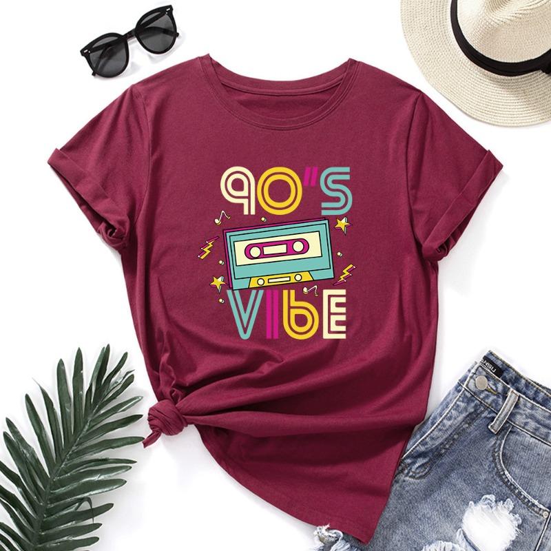 Летние женские футболки 90'SVIBE из хлопка с принтом, свободные, с круглым вырезом и короткими рукавами, женские