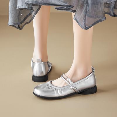 Обувь Augustine Mary Jane одинарная женская 2025 новая летняя маленькая ароматная ветровка мягкая подошва маленькие кожаные туфли темперамент мелкий вырез одинарная обувь