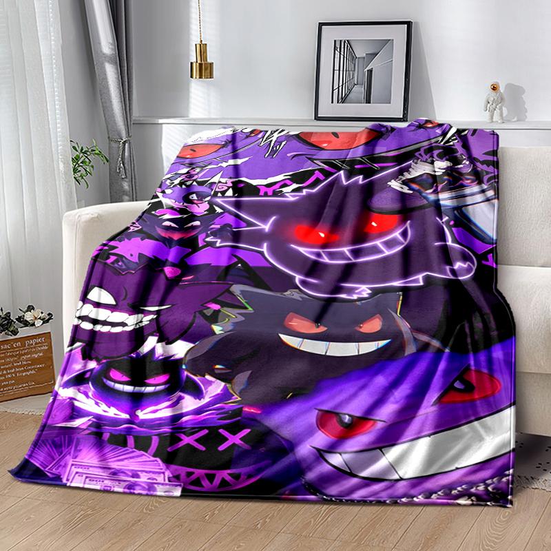 1pc Blanket Pokémon Gengar Print Design, Lightweight Blanket for Sofa, Bed- Soft &Warm, Gift for All Seasons like Christmas, Halloween