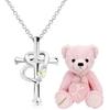 Necklace Cross Heart Diamond Birthstone Silver Pink Teddy Bear Peridot August [Sears] P5257-tdt-01-p08