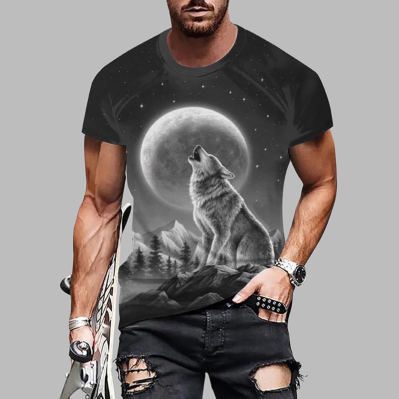 Новая летняя мужская модная футболка с принтом волка, мужская футболка, топ