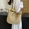 Женская большая вместительная однотонная сумка через плечо, летняя соломенная плетеная сумка, модная женская роскошная дизайнерская пляжная сумка-шоппер
