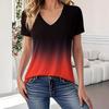 Женская мода V-образный вырез короткий рукав градиент 3D принт футболка лето удобная спортивная одежда топы