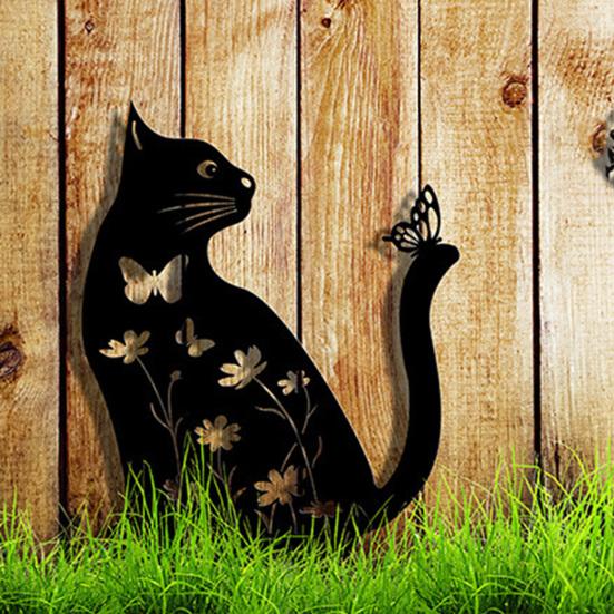 Cat Metal Garden Stake Personalized Weatherproof Cat Silhouette Yard Stake Outdoor Decor Ground Insert for Yard Patio Garden Lawn