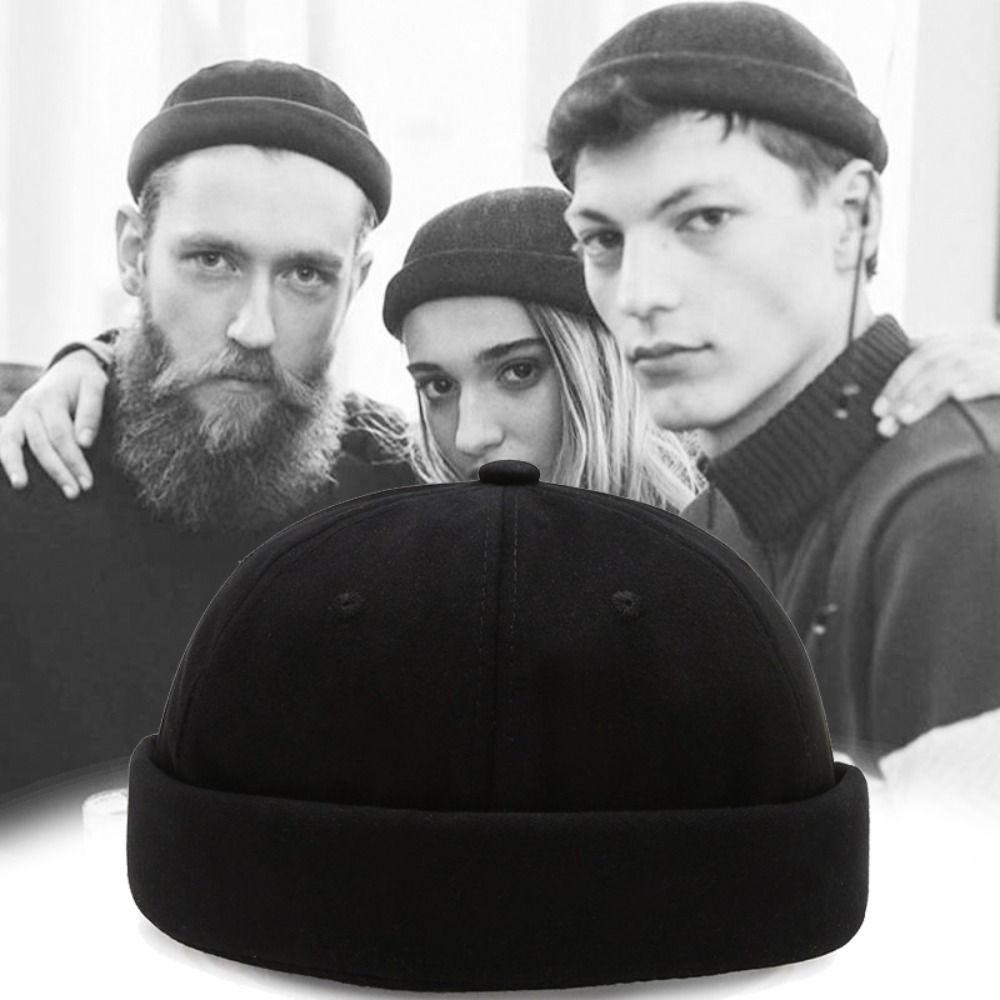 Dome Brimless Hat Unisex Solid Color Bucket Cap Retro Melon Docker Cap Outdoor