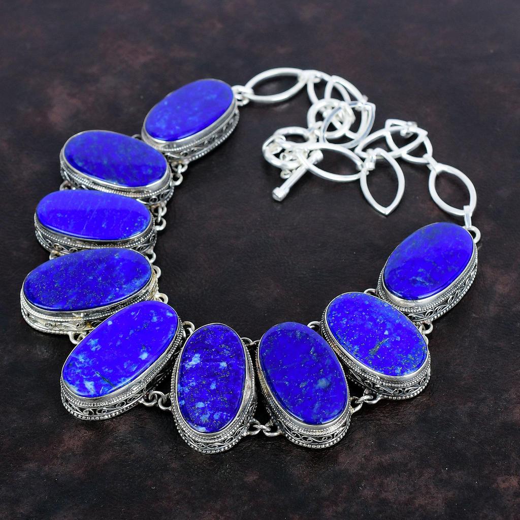 Ожерелье с драгоценным камнем лазурит винтажные украшения ожерелье из стерлингового серебра 925 пробы регулируемое ожерелье-цепочка ручной работы ювелирные изделия в стиле бохо подарок на годовщину