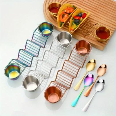 Подставка из нержавеющей стали для мексиканских блинов, блюдо для макания в бульон TacoHolderStand, подставка для двух чашек