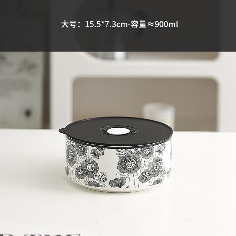 Microwave Oven Special Ceramic Lunch Box Fresh-keeping Box Round Heat-resistant Lunch Box Bowl with Lid Kitchen Rice Sealed Bowl