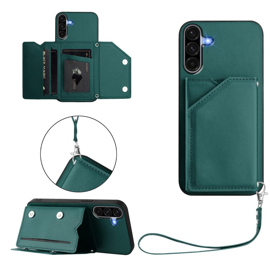 For Samsung Galaxy A36 5G Case Card Holder Kickstand Skin-Touch Phone Cover with Wrist Strap