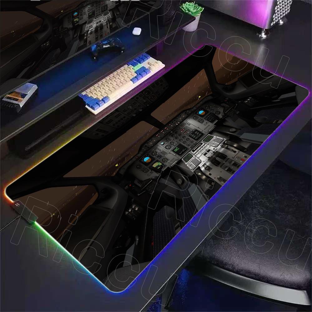 RGB Коврик для стола Авиационная тематика Коврик для мыши Большой Резиновый Противоскользящий Приборная панель самолета Коврик для мыши Офисный и Игровой Коврик для клавиатуры Декоративный коврик