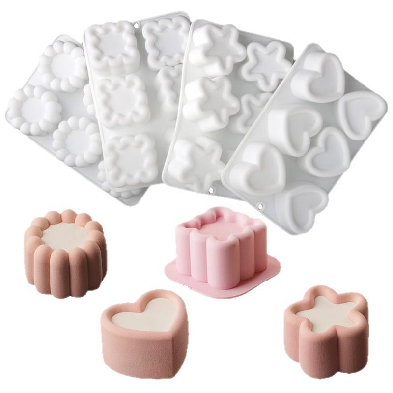 6-Cavity Flower & Heart Silicone Mousse Mold for Chocolate and Cakes