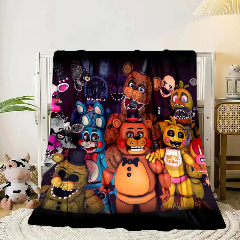 Fnaf Character Collage Blanket Flannel Blanket for bed, sofa, Camping, Hiking, Picnic Essentials, gift for family Fan gifts