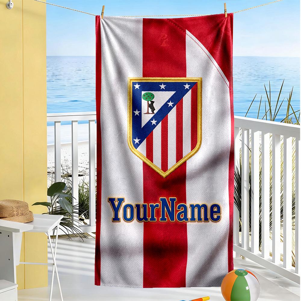 Atletico Madrid Personalized Name Beach Towel High Absorbency & Quick-Dry Suitable for Sports Travel Swimming Yoga Bathroom Beach And Pool