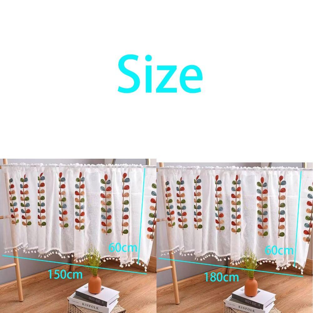 Embroidered Leaves Shower Curtains Four Color Short Curtains Home Decoration Voile Drapes Cafe