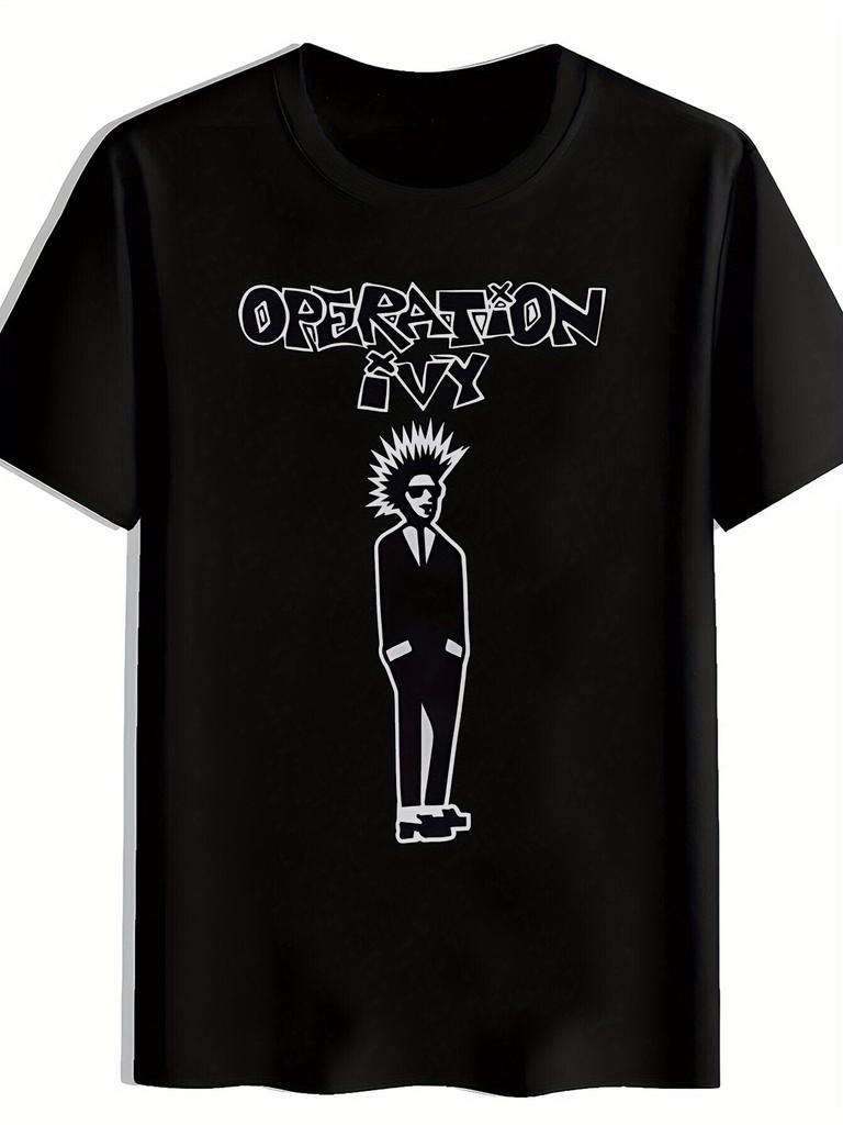 Vintage Rock Band Graphic T-shirt - Black Short Sleeve Round Neck Casual Tee with Operation Ivy & Music Icon Print