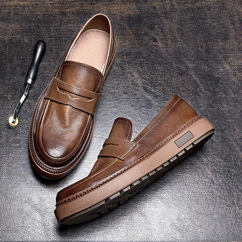 Мужские мокасины с одной педалью ручной работы из натуральной кожи в стиле ретро, дышащие, с мягкой подошвой, повседневные кожаные туфли для мужчин, британские мужские туфли