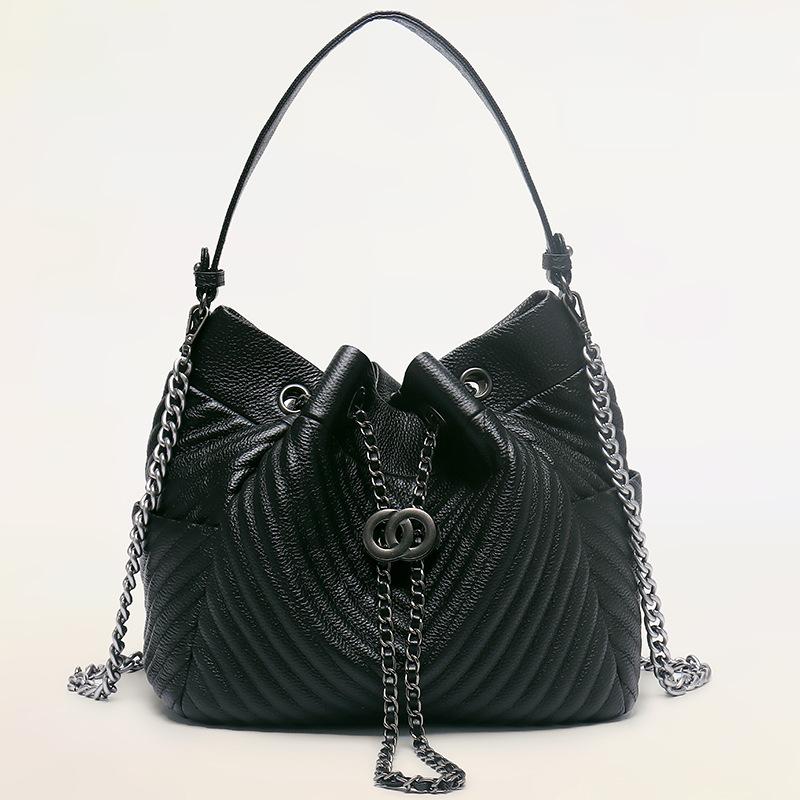 Прямая партия полный первый слой коровьей кожи V-образный узор женская сумка универсальная кожаная сумка-ведро большой емкости портативная наплечная женская