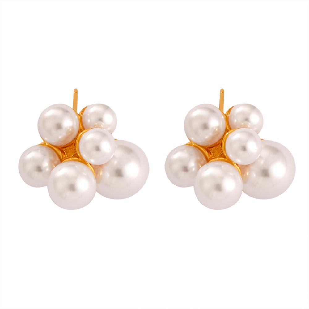 Gentle Temperament Flower Cluster Size Bead Ball Stud Earrings Female Korean Version Light Luxury Retro Fashion Personalized Titanium Steel Earrings