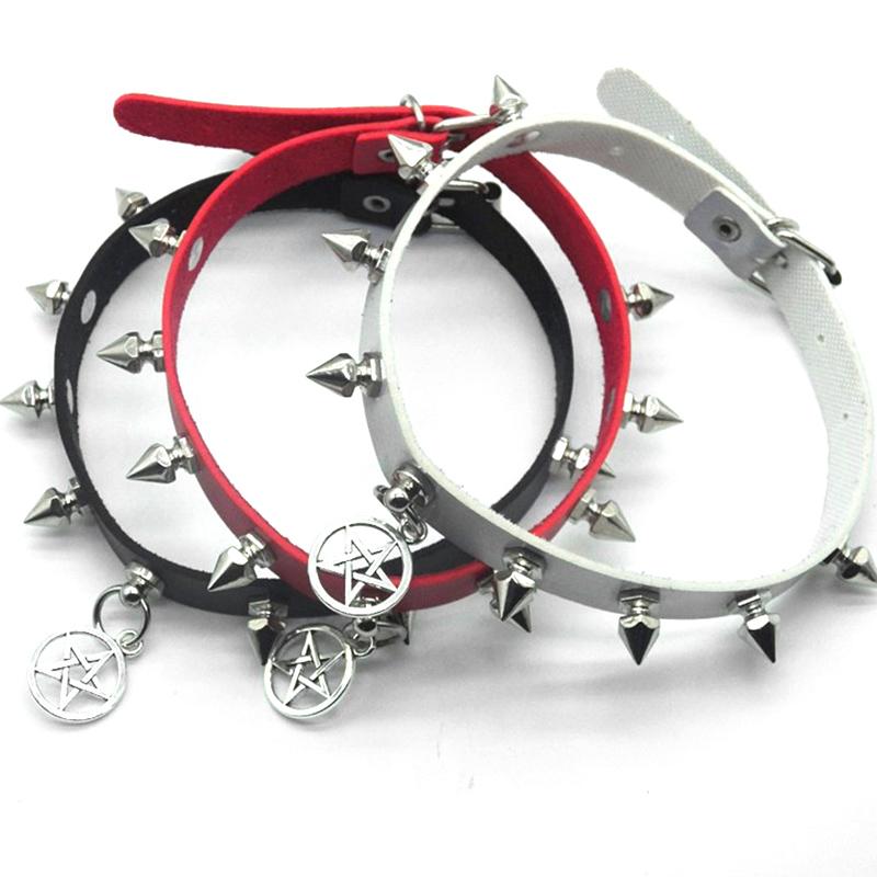 Готический кулон со звездой, колье с заклепками, женское кожаное ожерелье в стиле панк, сексуальные ювелирные изделия