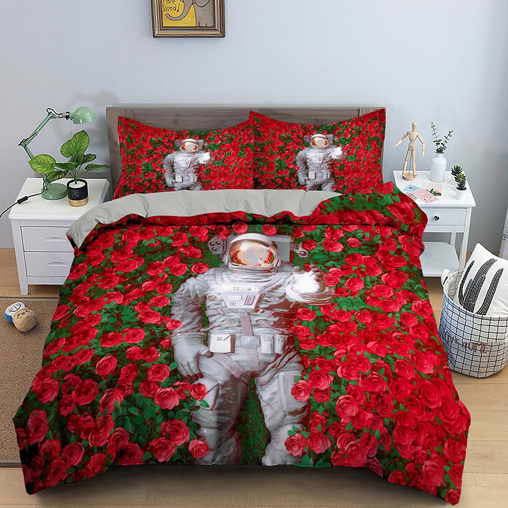 Astronaut Duvet Cover Set Spaceman Pattern Bedding Set For Boys Girl Microfiber Bedclothes Twin King Size 2/3pcs Comforter Cover