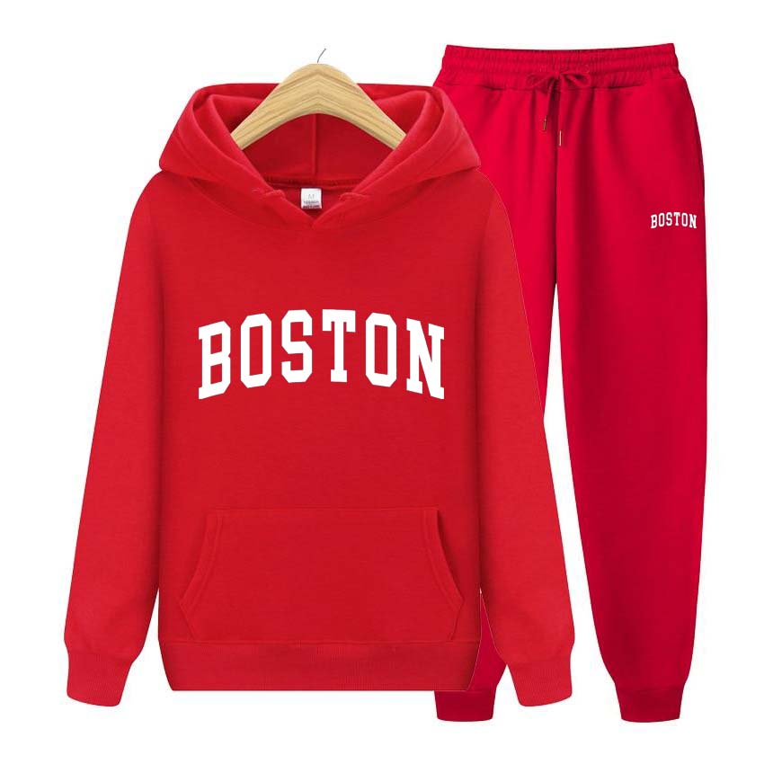 Спортивный костюм BOSTON с принтом, комплект из 2 предметов, толстовка с длинными рукавами, брюки для бега, лоскутный костюм для фитнеса, пуловер с капюшоном, толстовка