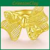 Gold Exquisite Womens Plated Ring With Large Floral Butterfly Adjustable Design
