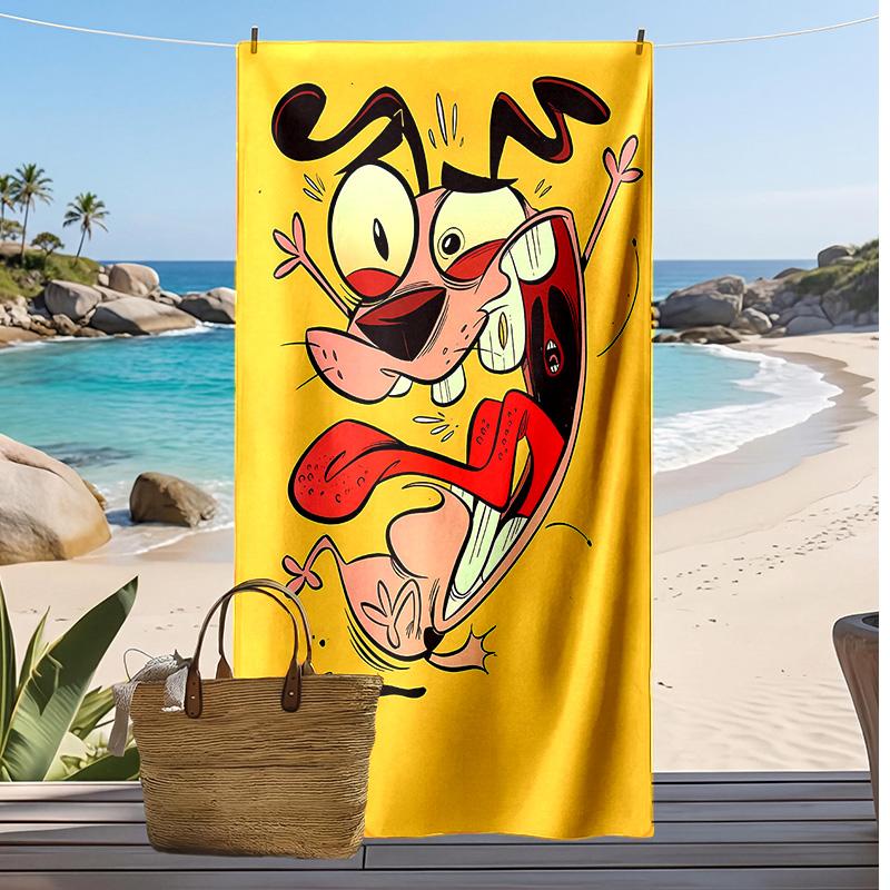 courage the cowardly dog Printed Quick Dry Beach Towel Super Absorbent Soft Lightweight Bath Towel for Pool Summer Travel
