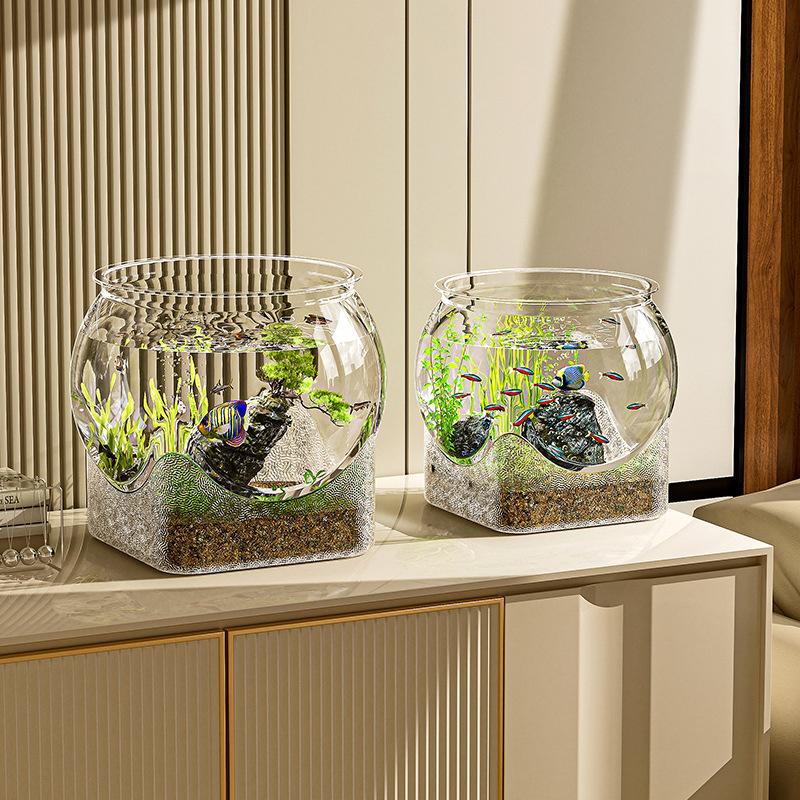Ultra Clear Round Fish Bowl Plastic Removable Desktop Fish Tank Ultra Clear Viewing Tank Small Aquarium Tabletop Ornament