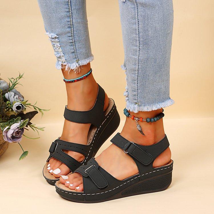 2024 new large size fish mouth casual sandals hot Roman style sandals women wear Velcro shoes