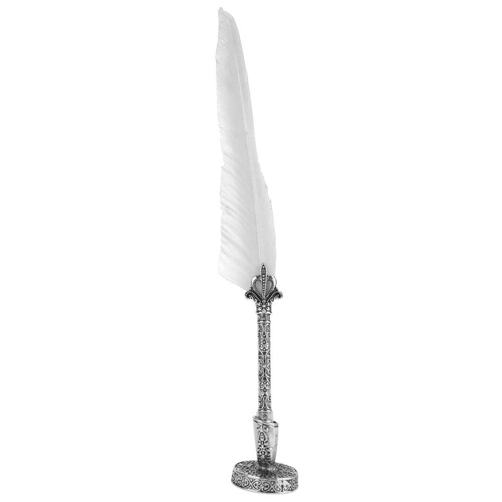 Feather Pen Mugast Fountain Pen Feather Pen Feather Decoration Retro Stylish Present Feather Pen Nib 5 Pieces + (White)