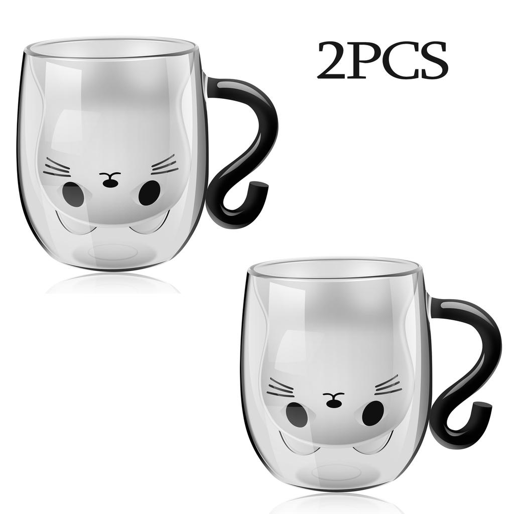 Кружка стеклянная с двойными стенками, термоизолированная, прозрачная, ручной работы, для чая, для напитков, милая кружка с котиком, стаканы для виски, кружка для эспрессо