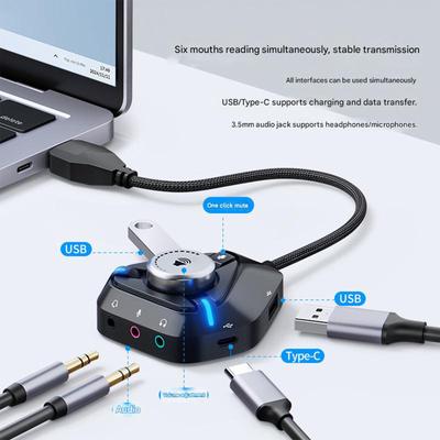 USB-звуковая карта, внешняя звуковая карта с 3x3,5 мм, 2xUSB, 1xType C, звуковой адаптер для настольного ПК, ноутбука, наушников