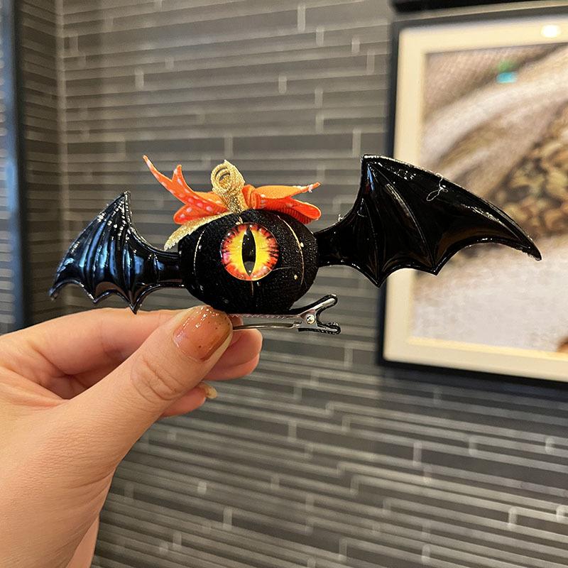 Kids' Halloween Hair Accessories: One-Eyed Pumpkin Bat Clip & Headband