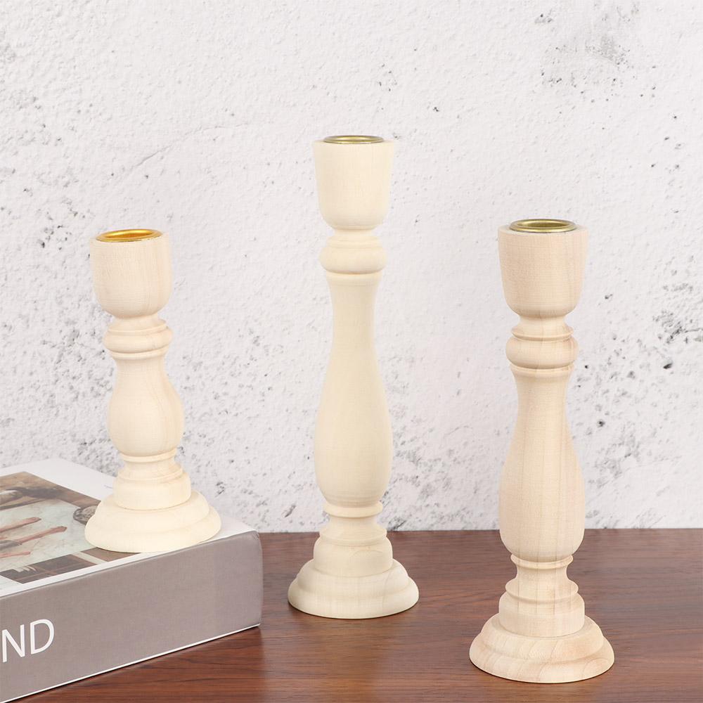 Home Decor Vintage Retro Wood Candle Holder Wedding Decoration Candlestick Holder Wooden Pillar