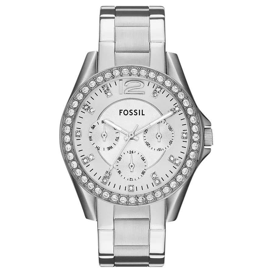 Fossil Наручные часы Кварцевый механизм Стальной ремешок 38мм Белый циферблат Женские часы Водонепроницаемость 100м ES3202