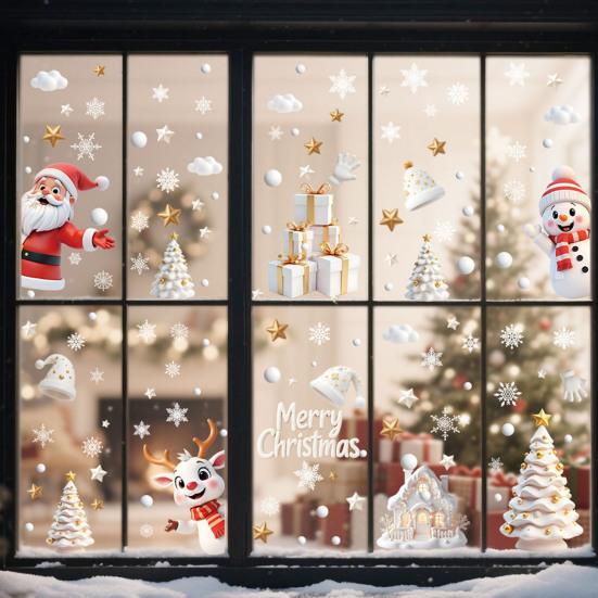 9 Sheets/Set Christmas Window Cling Removable Waterproof PVC Winter Merry Christmas Static Glass Sticker Holiday Party Decoration Decal