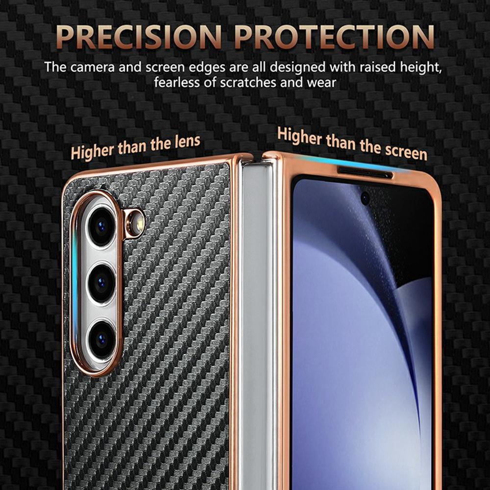 AZNS For Samsung Galaxy Z Fold6 5G Case Electroplating Carbon Fiber Texture PU+TPU Phone Cover